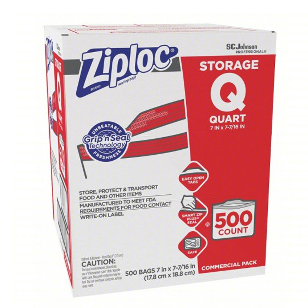 364889 Ziploc 7"x7.5" 1 Quart Re-closable Storage Bag 500/cs - 364889 QT ZIPLOC STORAGE BAG