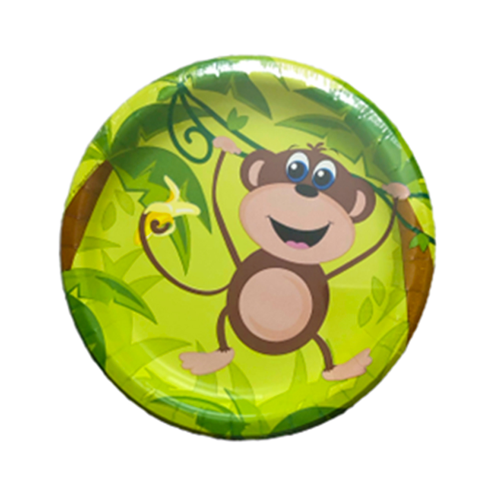 WMC429400 Monkey Design 9" Paper Dinner Plate Retail Pack 12/8 cs