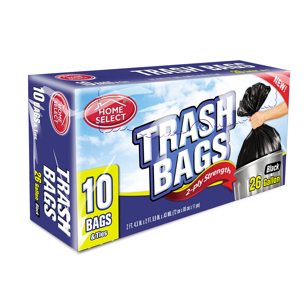 6024-24 Home Select Trash Bag 26 Gal. Black Plastic  2 Ply Strength / Bags & Ties 24/10 cs - 6024-24 BLK TRASH BAG 26 GAL