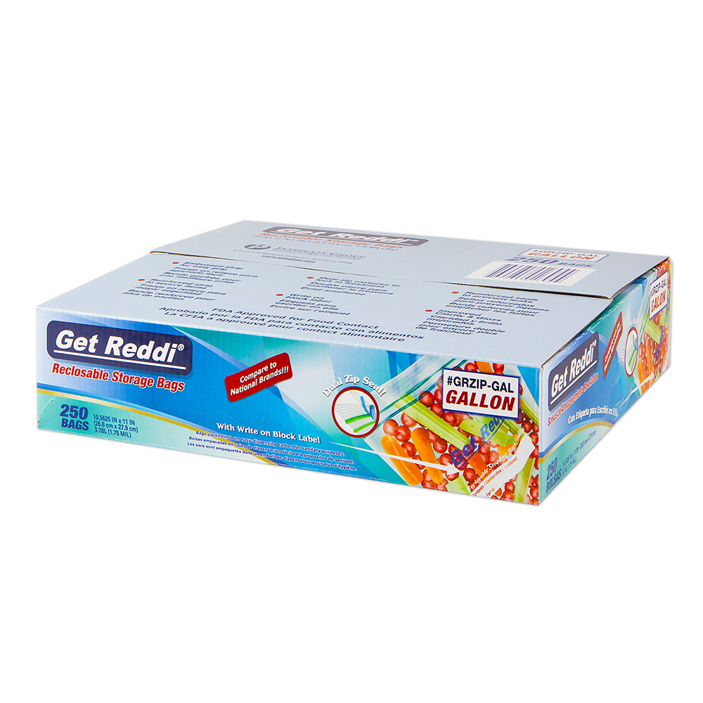GRZIP-GAL    Get Reddi Food Bag 1 Gal. Clear Plastic  Re-Closable  4/250 cs - GRZIP-GAL   GALLON ZIP BAG