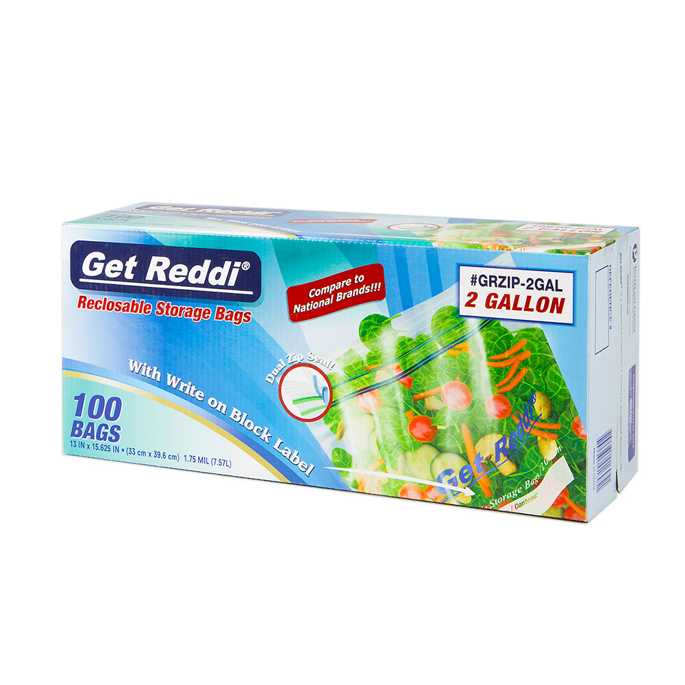 GRZIP-2GAL Get Reddi Food Bag 2 Gal. Clear Plastic  Re-Closable  4/100 cs - GRZIP-2GAL   2 GAL ZIP BAG