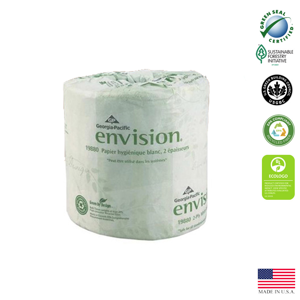 19880/01 Envision Bathroom Tissue White 2 ply  4"x4"  550 Sheets 80/cs - 19880/01 ENVISN 2P 550SH TTISS