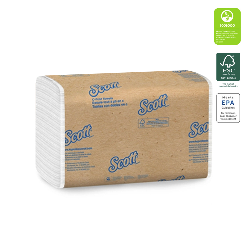 01510 Scott C-Fold Towel White 1 ply 10.125"x13.15" 200 Sheets 12/200 cs - 01510 SCOTT WHT C-FDTWL 12/200