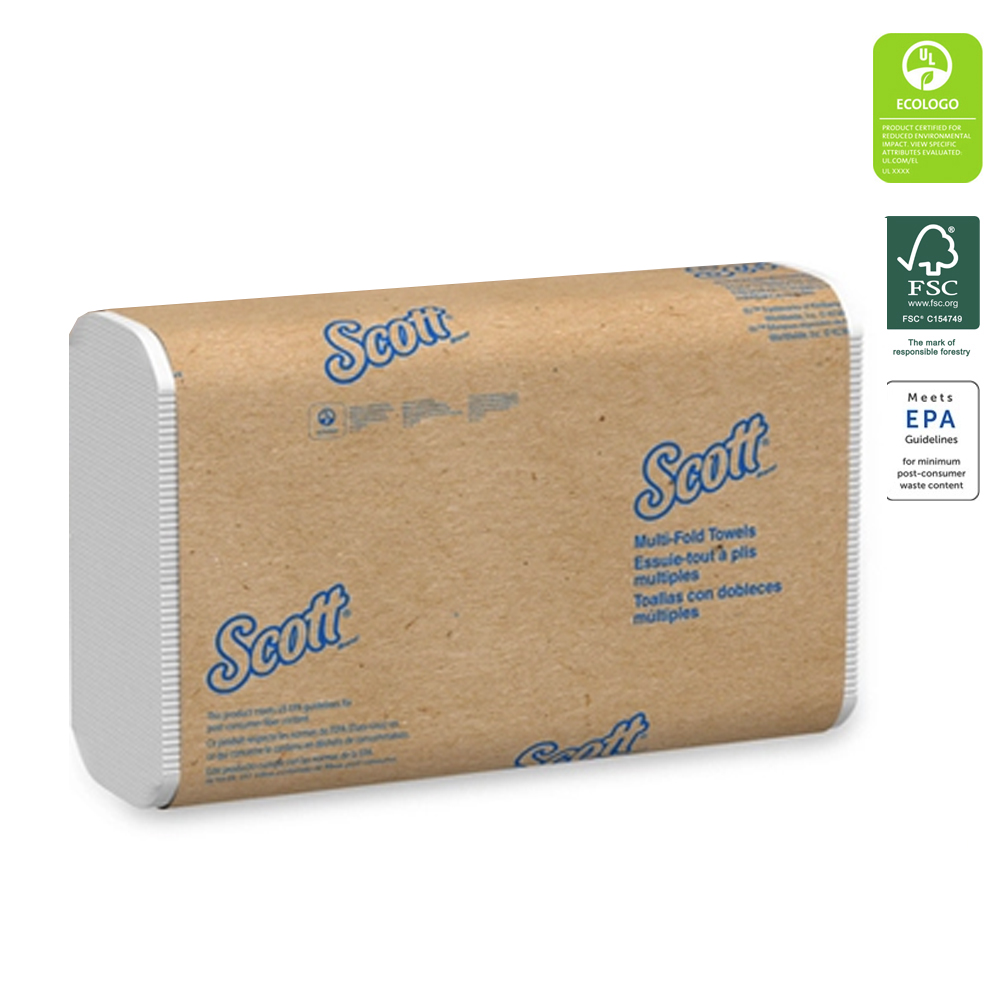 01804 Scott Multi-Fold Towel White 1 ply 9.2"x9.4"16/250 cs - 01804 SCOTT WHT MULTIFOLD TWL