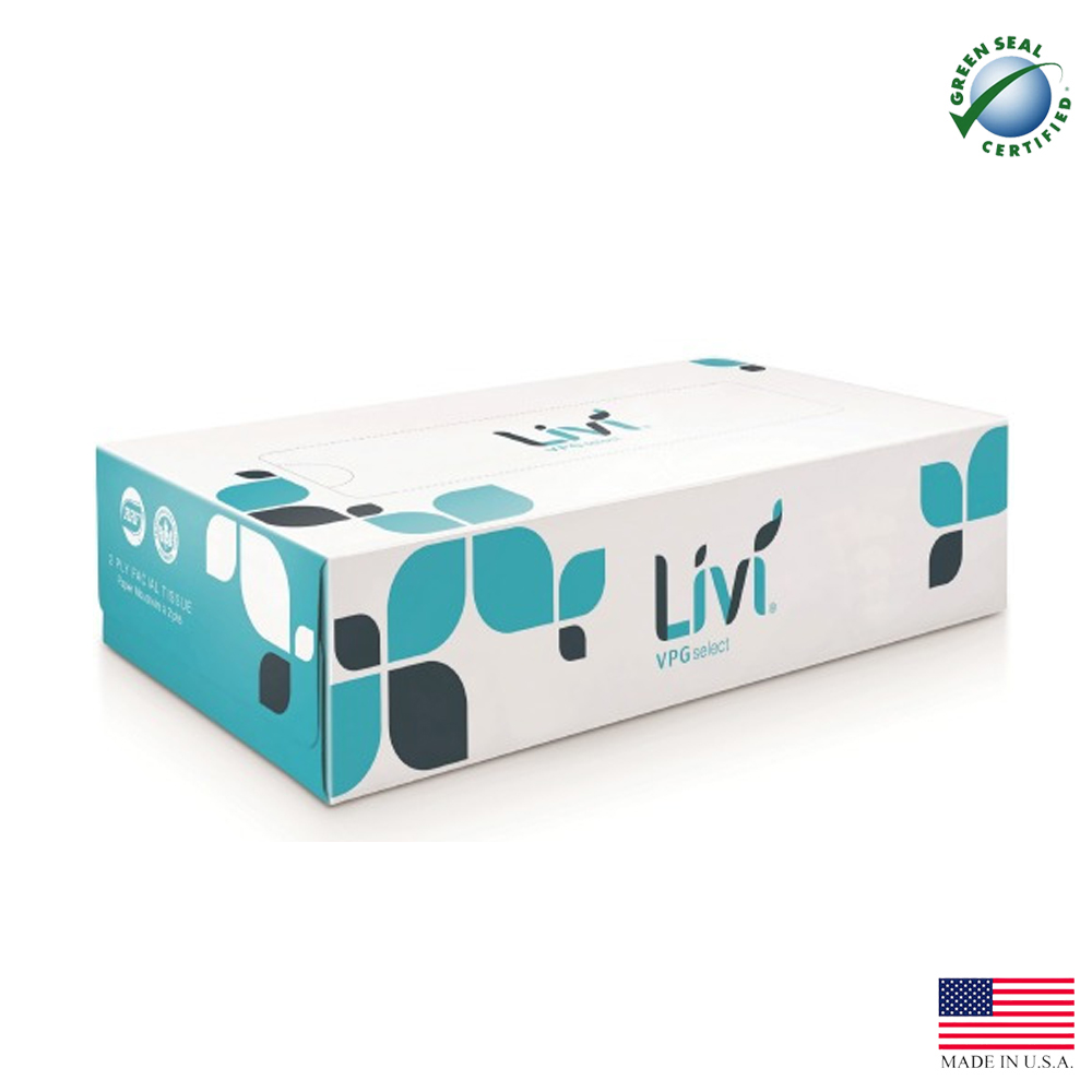 11513 Livi VPG Facial Tissue White 2 ply Flat Box 8.37"x8.07" 100 Sheets 30/cs - 11513 2P BOX 100SH FAC TISSUE