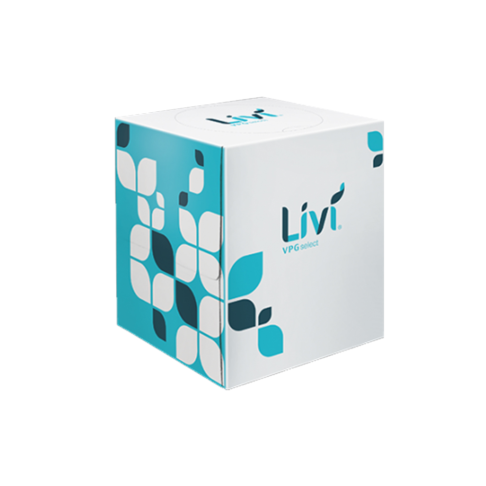 11516A Livi VPG Facial Tissue White 2 ply         Cube/Boutique 8.37"x8.07" 90 Sheets 36/90 cs - 11516A LIVI CUBE FAC TIS 36/90