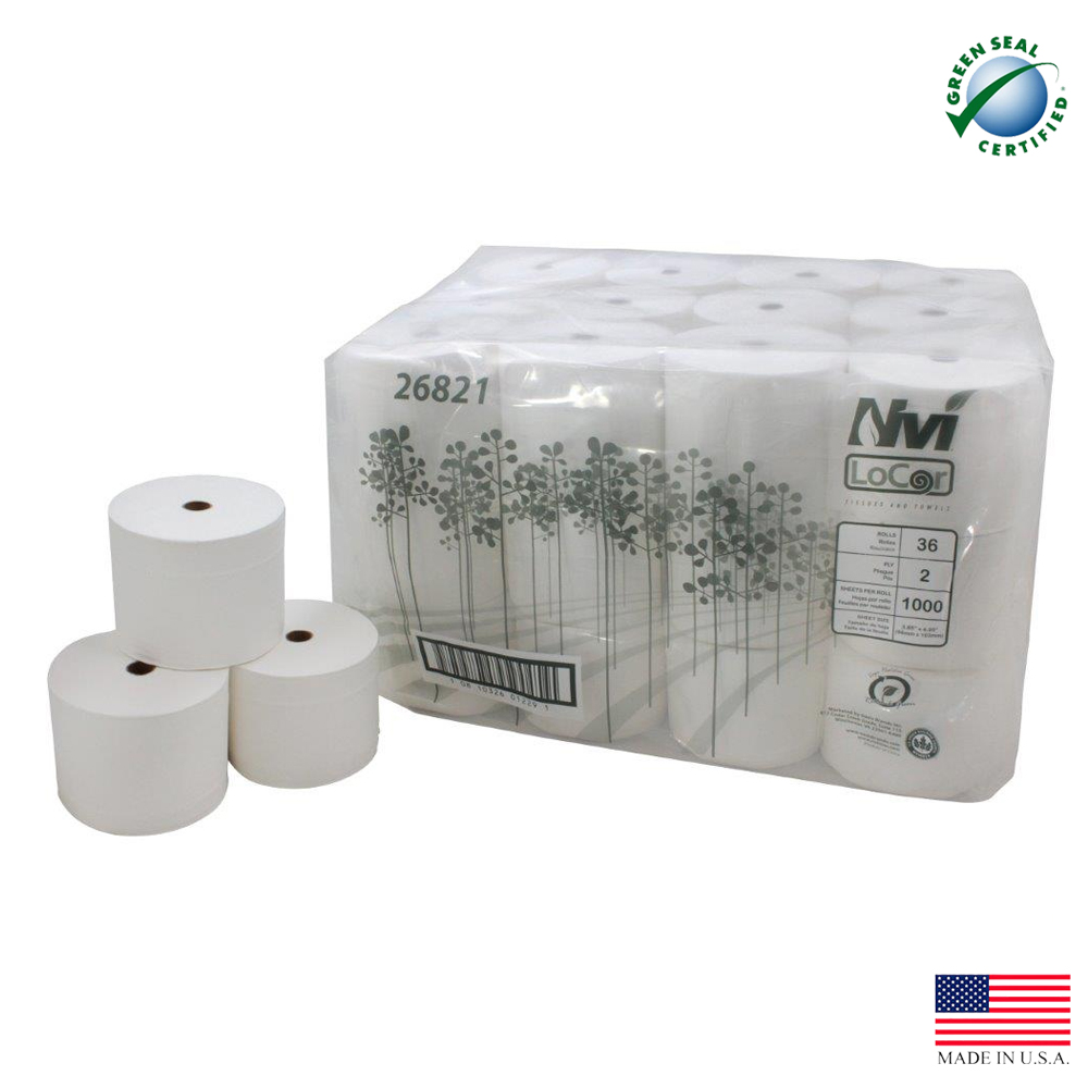 26821 Locor Bathroom Tissue White 2 ply  3.85"x4.05" 1000 Sheets 36/cs