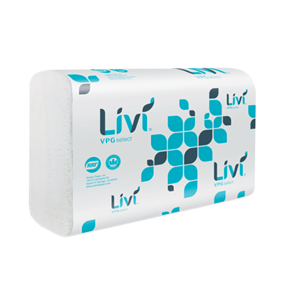 43514 Livi VPG Select Multi-Fold Towel White 1 ply Embossed 9.06"x9.45" 16/250 cs
