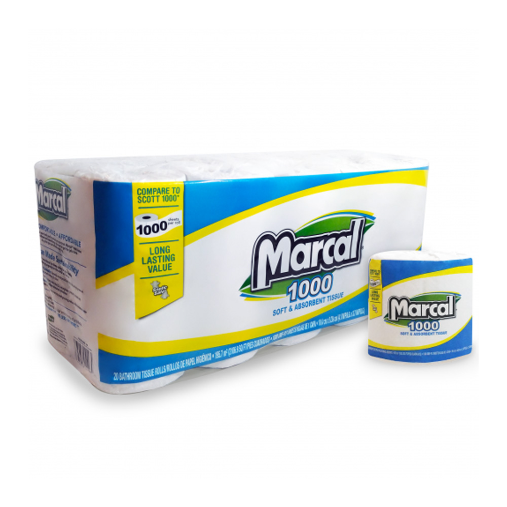 2208 Marcal Bathroom Tissue White 1 ply 1000 Sheets 20/1000 BD - 2208 MARCAL 1P WRPD 20/1000 TT