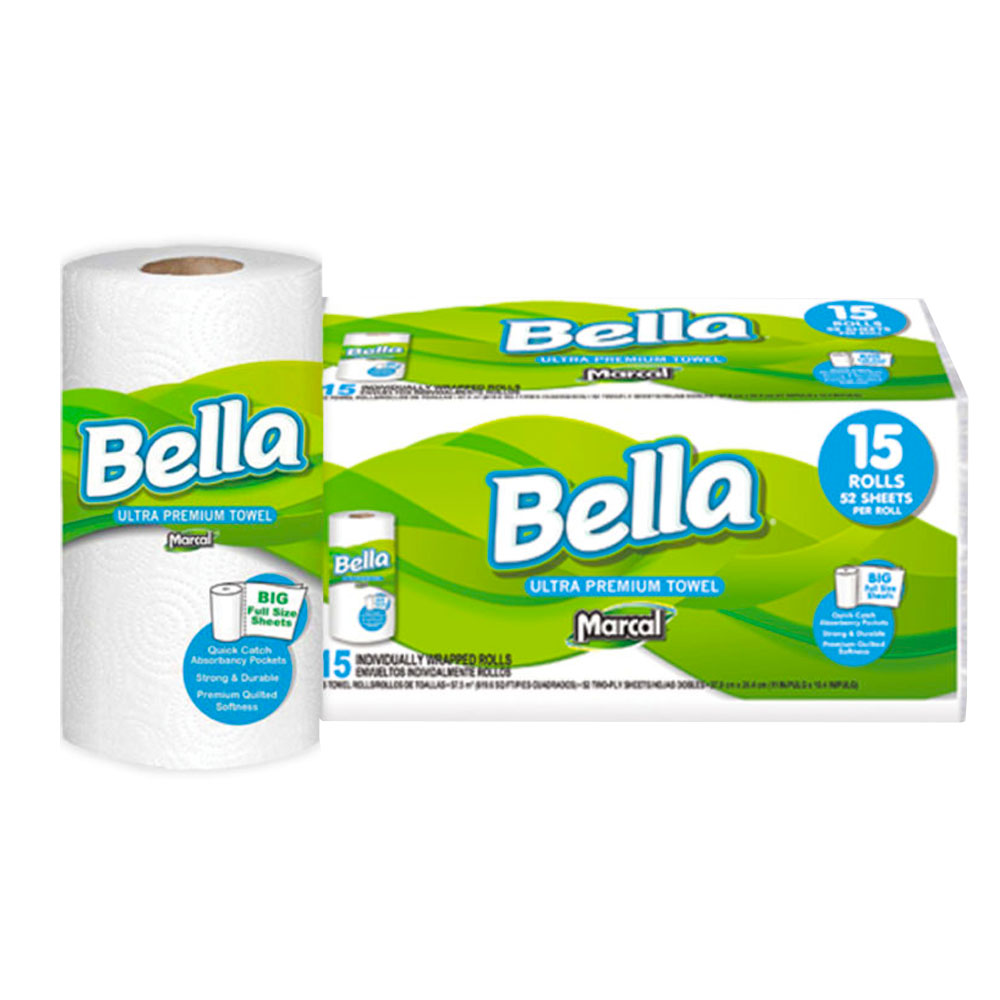 1552 Bella Kitchen Roll Towel White 2 ply Ultra Premium Wrapped  11"x10.4" 52 Sheet 15/poly - 1552 BELLA 52SH 2P WRPD HH TWL