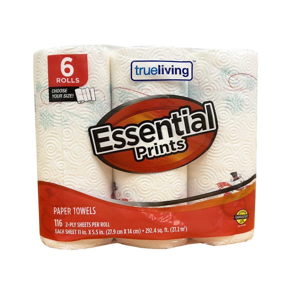 420560/19208 Essentials Prints 2ply 11"x5.5" Kitchen Roll Towel 116 sheets 6/4 cs