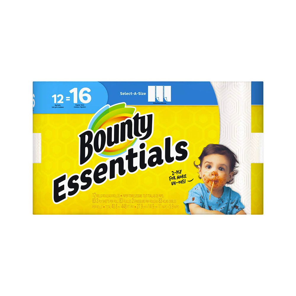 74682 Bounty Essentials Kitchen Roll Towel White 2 ply Select-A-Size 5 9/10"x11" 12/83 cs