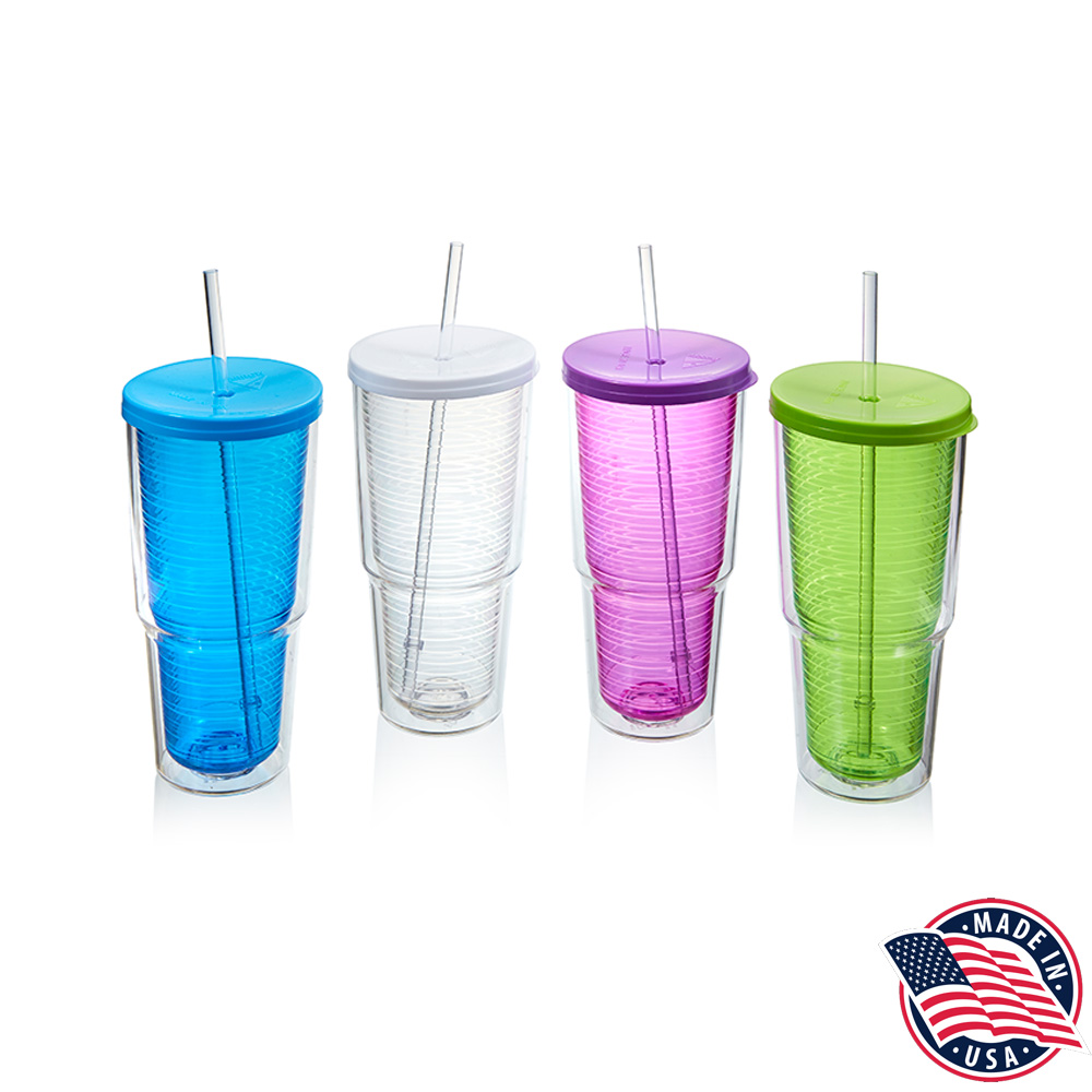 01504 Assorted 24 oz. Double Wall Tumbler w/ Straw& Lid 4/cs - 01504 24z D/W TRVL TMBLR STRW