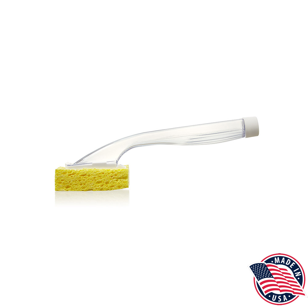 007 Clear Dish wand Handle Soap Dispenser w/ Yellow Cellulose Sponge 6/6 pk - 007 DISH SPONG SOAP DISP HNDL