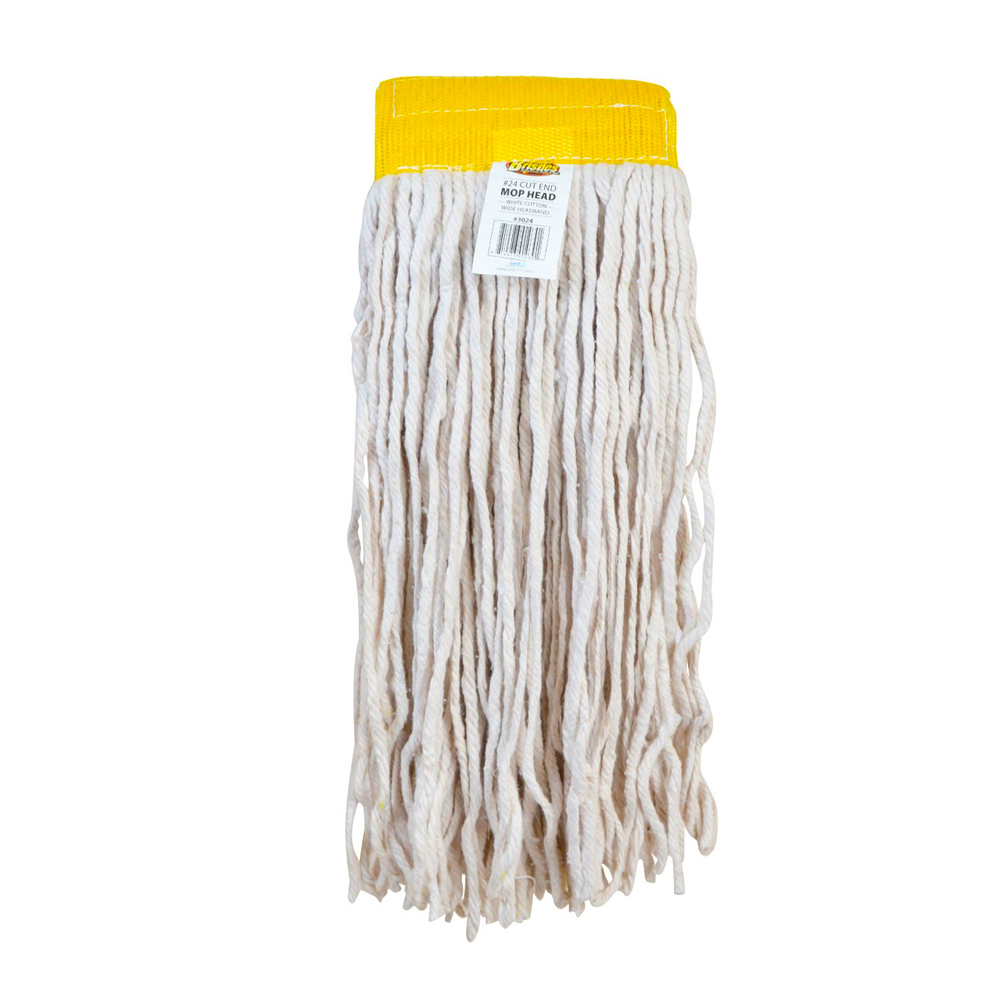 3024 White #24 Cut End Mop Head w/Yellow Band12/cs - 3024 WHITE #24 CUTEND MOP HEAD