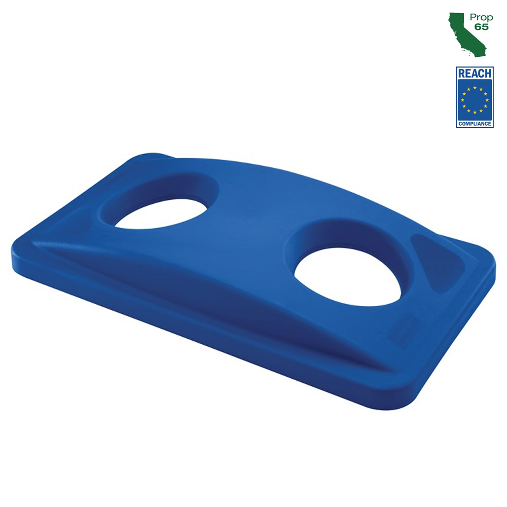 FG269288BLUE Slim Jim Blue Recycling Lid w/2 Holes 1 ea. - FG269288BLUE SLMJM GLS RECY LD