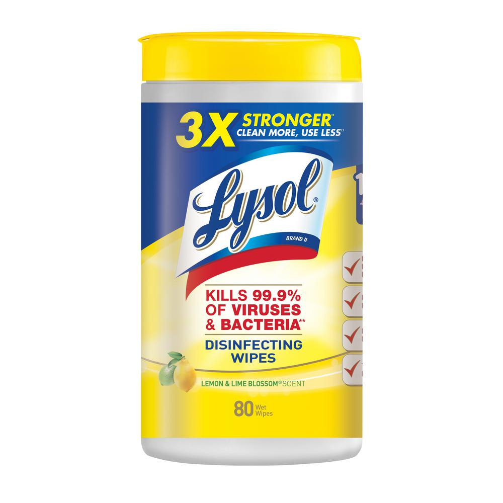 77182 Lysol 7"x8" Disinfecting Wipes w/Lemon Lime Blossom Scent 6/80 cs - 77182 LYSOL DISINFEC WIPES LEM