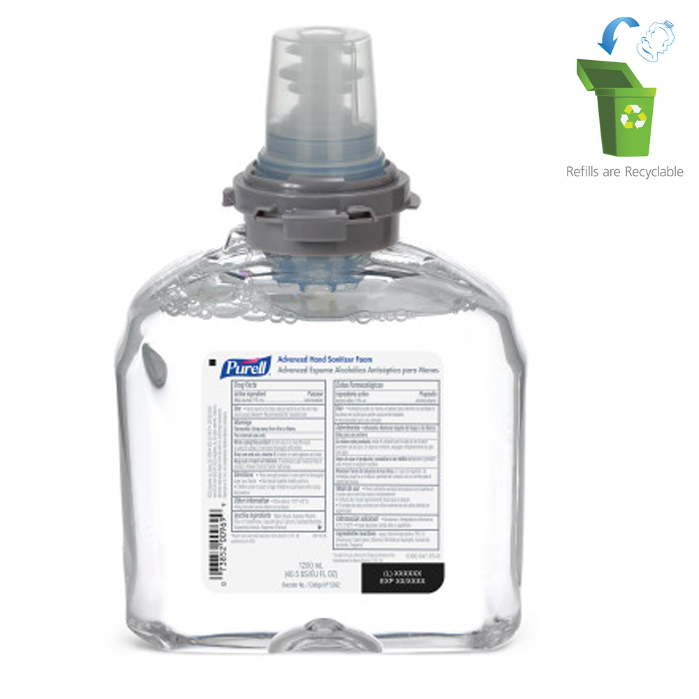 5392-02 Purell 1200 ml TFX Instant Foaming Hand Sanitizer Refill 2/cs - 5392-02 TFX PURELADV HND SANIT