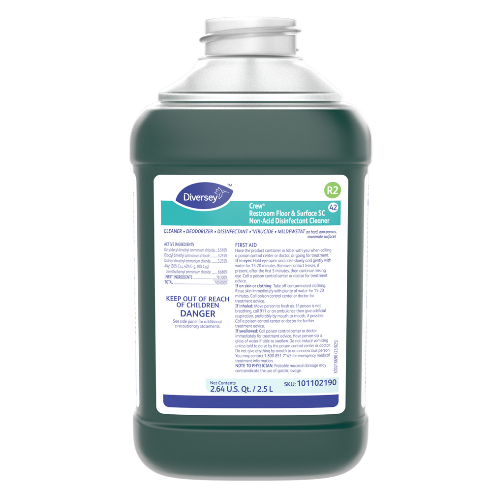 101102190 Crew 2.5 Liter Restroom Floor & Surface SC Non-Acid Disinfectant Cleaner 2/cs