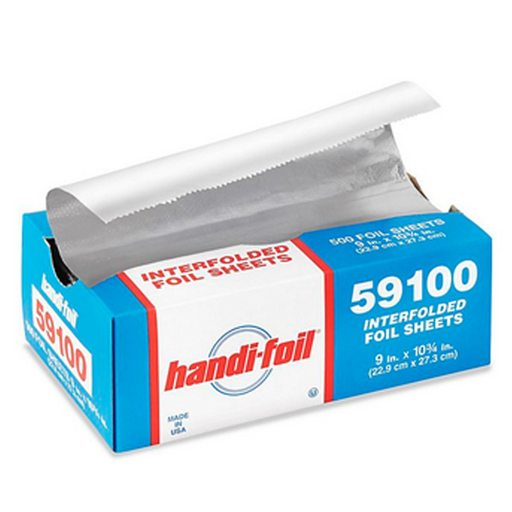 59100 Handi-Foil Aluminum 9"x10.75" Interfolded Pop-Up Foil Sheet 6/500 cs - 59100 9X10.75 FOIL POPUPSHEETS