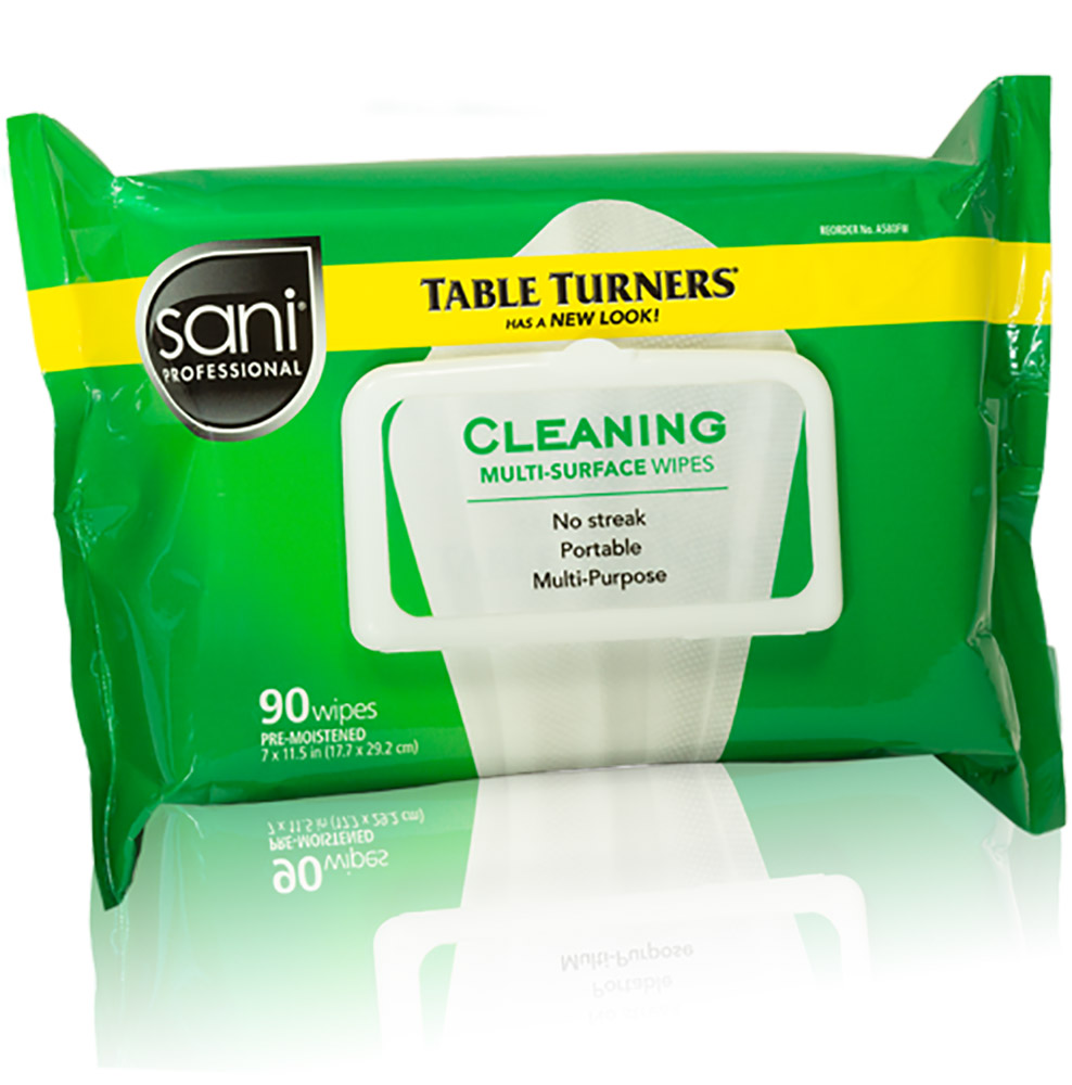 A580FW Sani Professional  White 7"x11.5" All Purpose Table Turner Wipe 12/90 cs - A580FW 90ct SANI TABLTURN WIPE