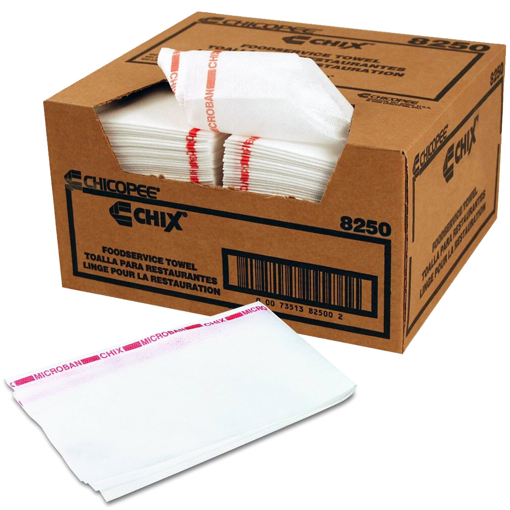 8250 Chix White/Red 13"x24" Food Service Towel 150/cs - 8250 WHITE W/RED 13X24 TOWELS