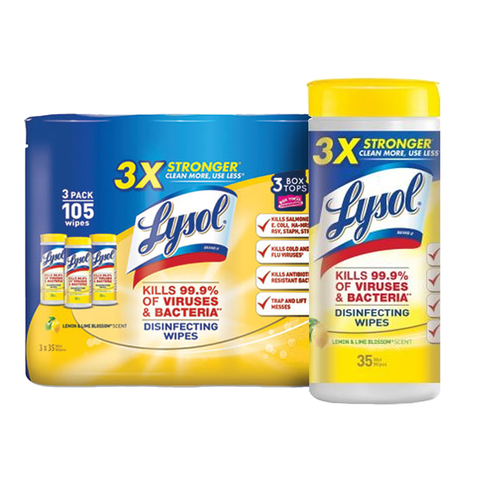 82159 Lysol 7"x8" Disinfecting Wipes w/Lemon Lime Blossom Scent (4 Trays of 3) 12/35 cs