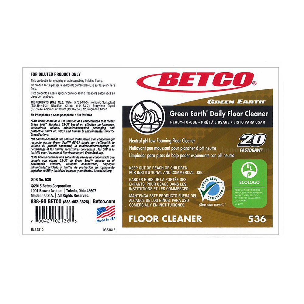 5369090 Green Earth Floor Cleaner Label ONLY 1 ea. - 5369090 GR EARTH FLR CLN LABEL