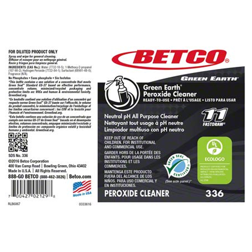 336909000 Green Earth Peroxide Cleaner Label ONLY 1 ea. - 336909000 GRNEARTH PEROX LABEL