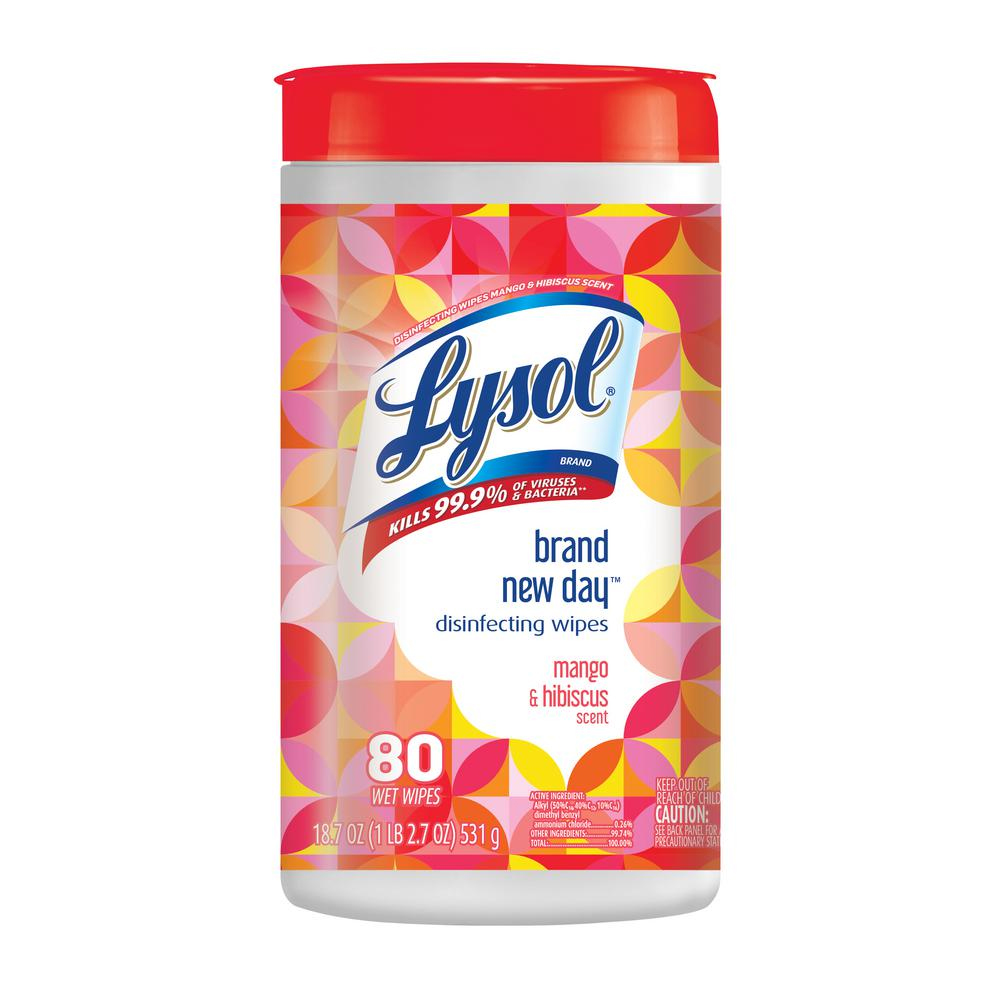 97181 Lysol 7"x8" Disinfecting Wipes w/Mango & Hibiscus Scent 6/80 cs