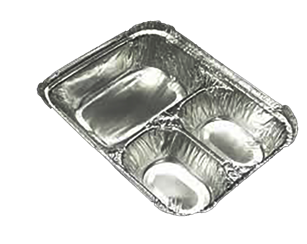 2103050X Aluminum 6.56"x8.69"x1.81"  3 Compartment Oblong Pan Bulk 500/cs