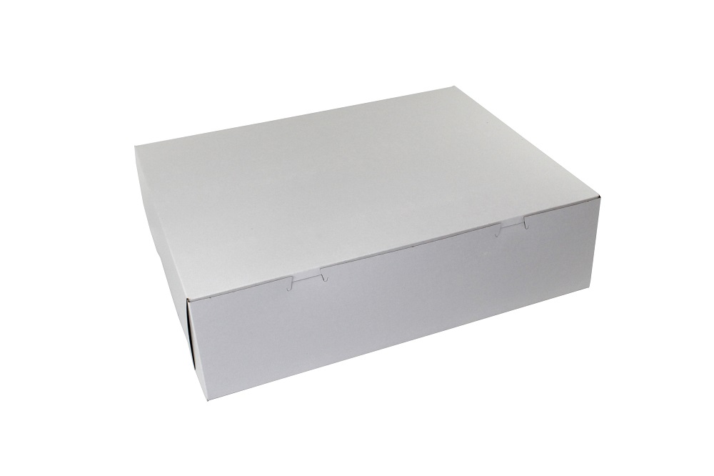 18455B-261 Cake Box 18"x14"x5" White Clay Coated Recycled Cardboard 1 pc Lock Corner 50/pk - 18455B-261 WH 18X14X5 CAKE BOX