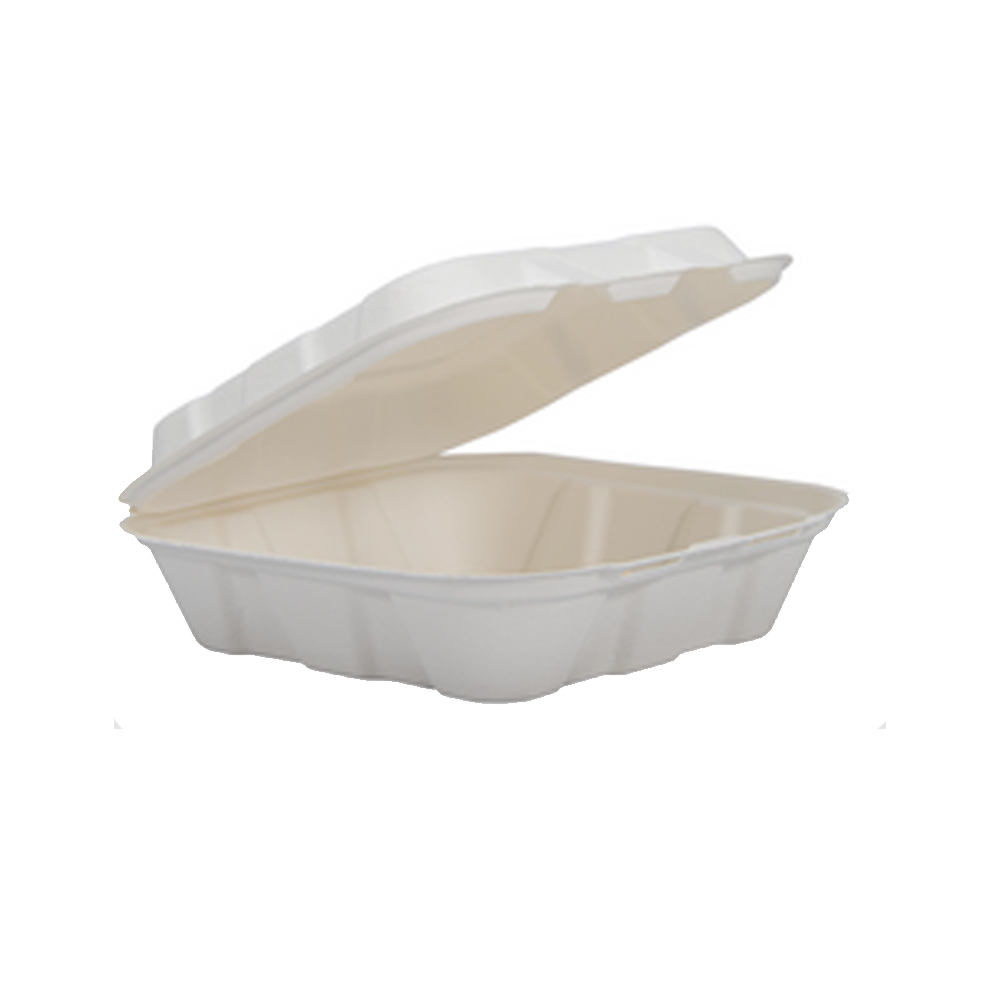 HC8FBR1 White 8" Fiber PFAS-Free Hinged Container 2/100 cs