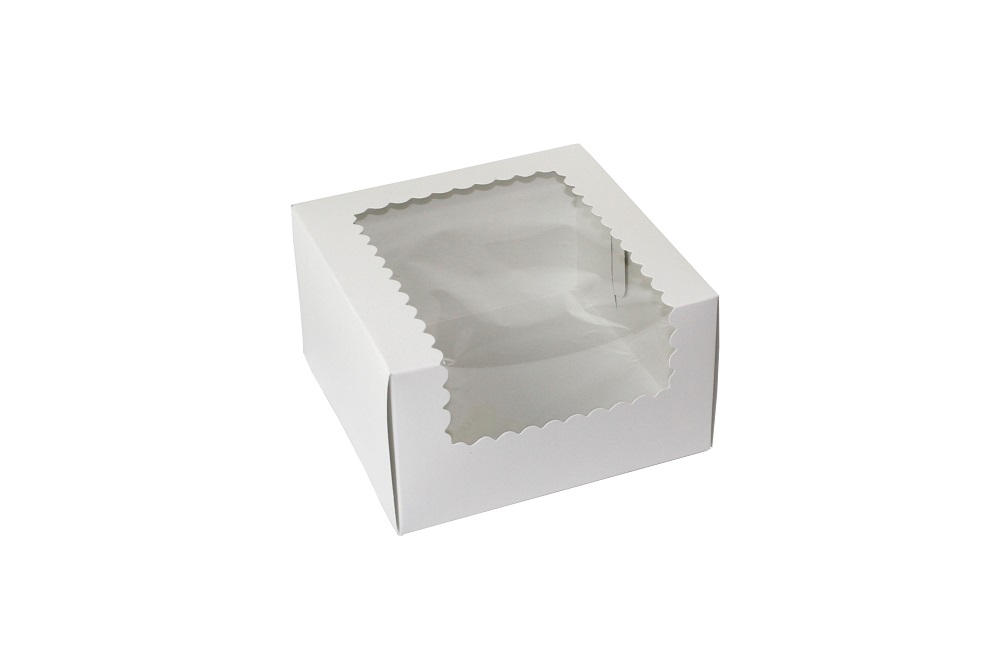 774W Cupcake Box 7"x7"x4" White Recycled Cardboard 1 pc Window Box w/ Lock Corner 100/cs - 774W WH 7X7X4 WINDOW CUPCAKEBX