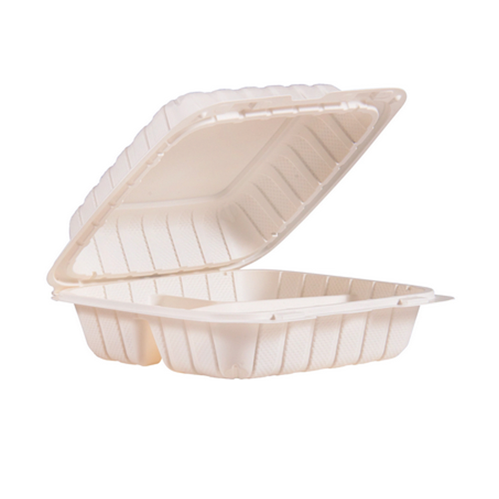88MFPPHT3 White 8.5" 3 Compartment Polypropylene Hinged Container 2/75 cs