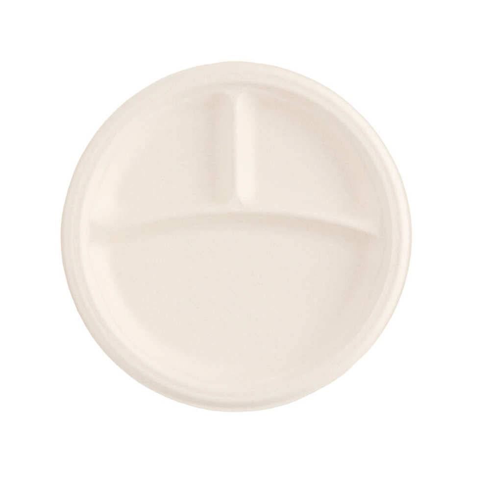 9PFBR3R Beige 9" 3 Compartment Fiber Plate 4/125 cs