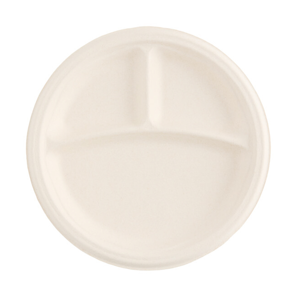 10PFBR3R Beige 10" 3 Compartment Fiber Plate 4/125 cs