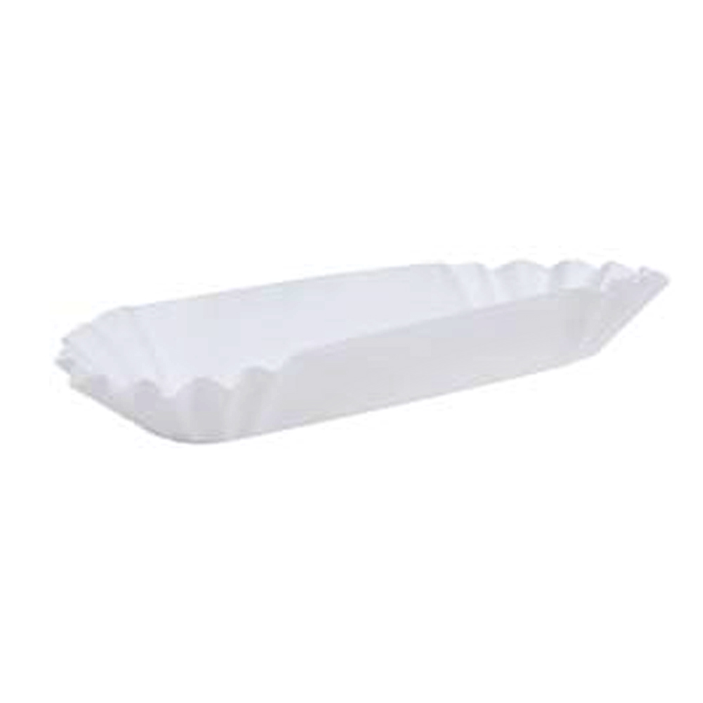 300431 White 12" Paper Fluted Hot Dog Tray 12/250 cs - 300431 12"FLUT HVY HOTDOG TRAY