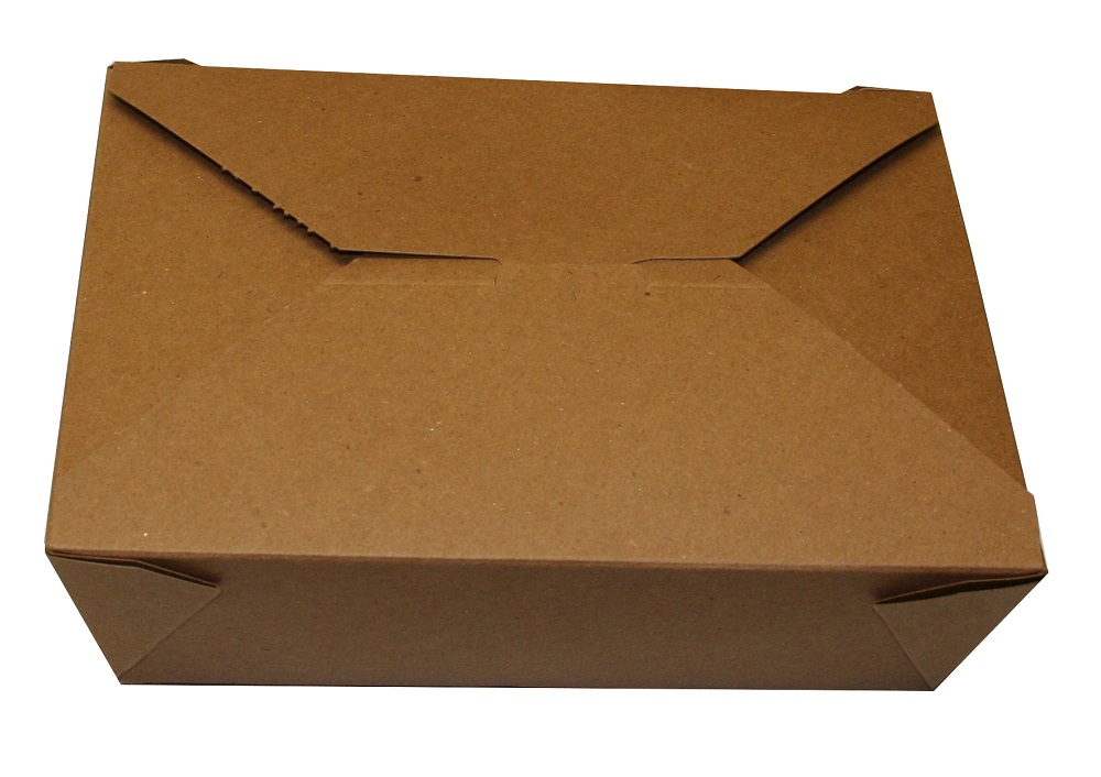 MPKF3K Food Box 7 3/4" x 5.5" x 2.5" Kraft #3 Poly Coated Grease Resistant Microwavable Safe 4/ - MPKF3K #3 PLAIN KRFT POLY CONT