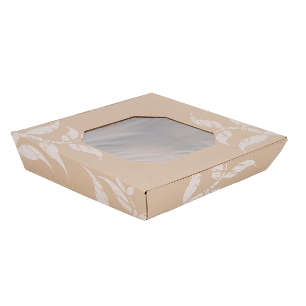 85201 Kraft 16" Corrugated 2 pc Catering Box w/Window Lid 35/cs - 85201 16"KRAFT CATERIN SQ TRAY