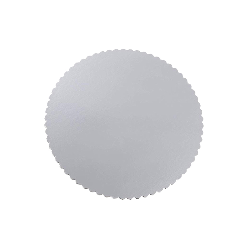 RSS-10 10" Silver Laminated Scalloped Chip Board Cake Circle 100/cs - RSS-10" SLVER SCALLOP CAKE CIR