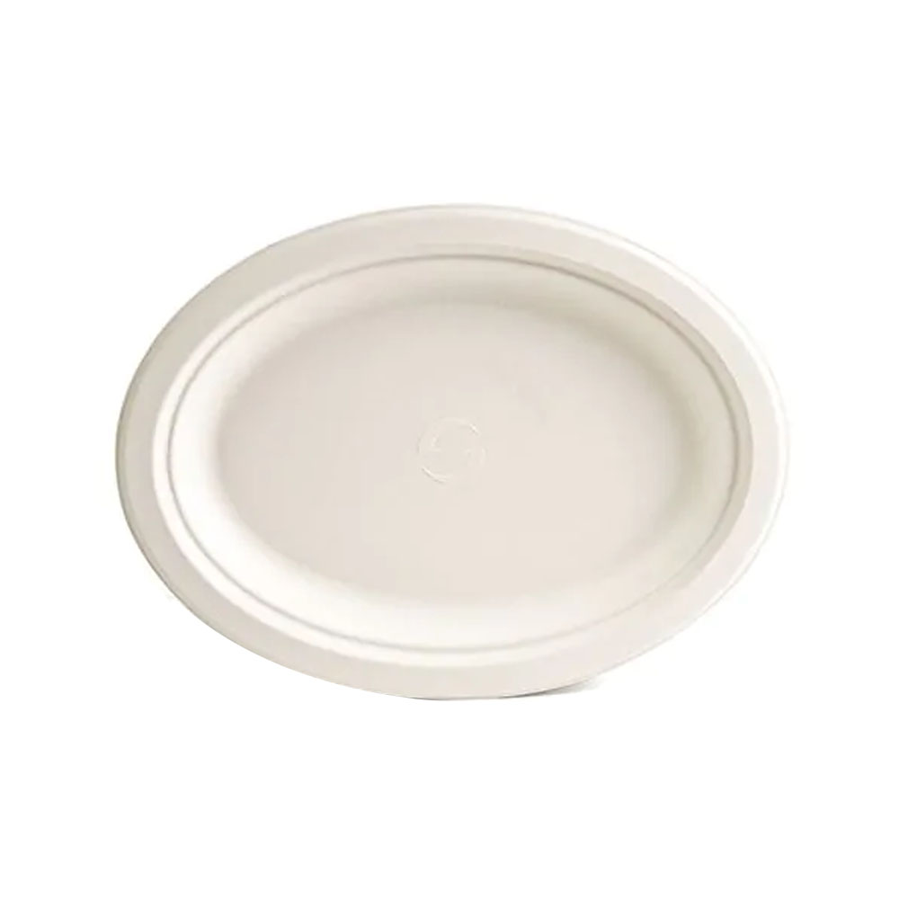 PF-EV-P016 Evolution White 7.5"x10.5" Oval Bagasse Platter 4/125 cs