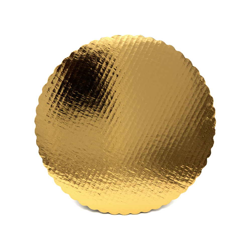 16573 10" Gold Laminated Corrugated Single Wall Scalloped Cake Circle 200/cs - 16573 10"GLD LAMTD CORR CIRCLE