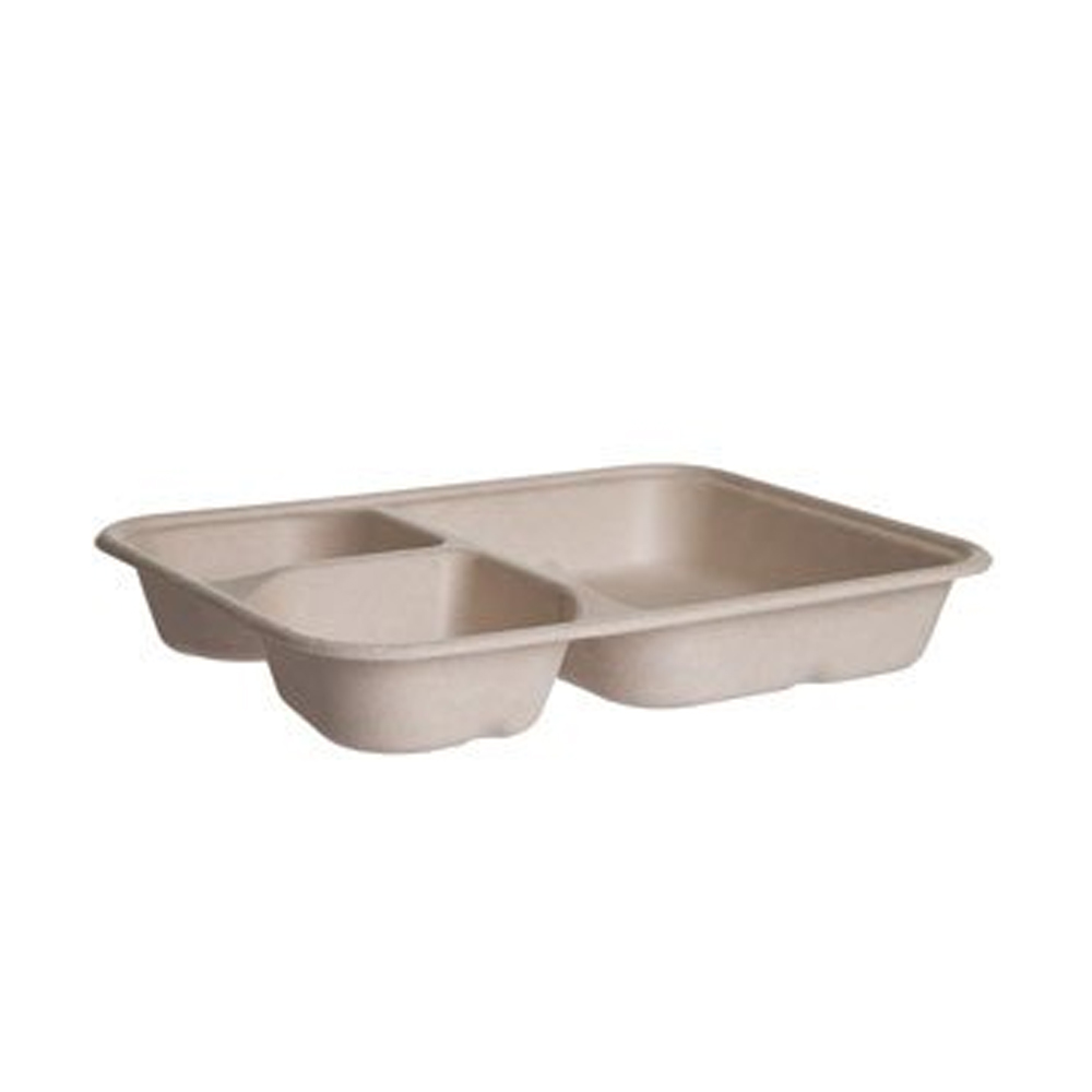 EP-SCRC863B WorldView Beige 6"x8" 3 Compartment Compostable Tray 8/50 cs