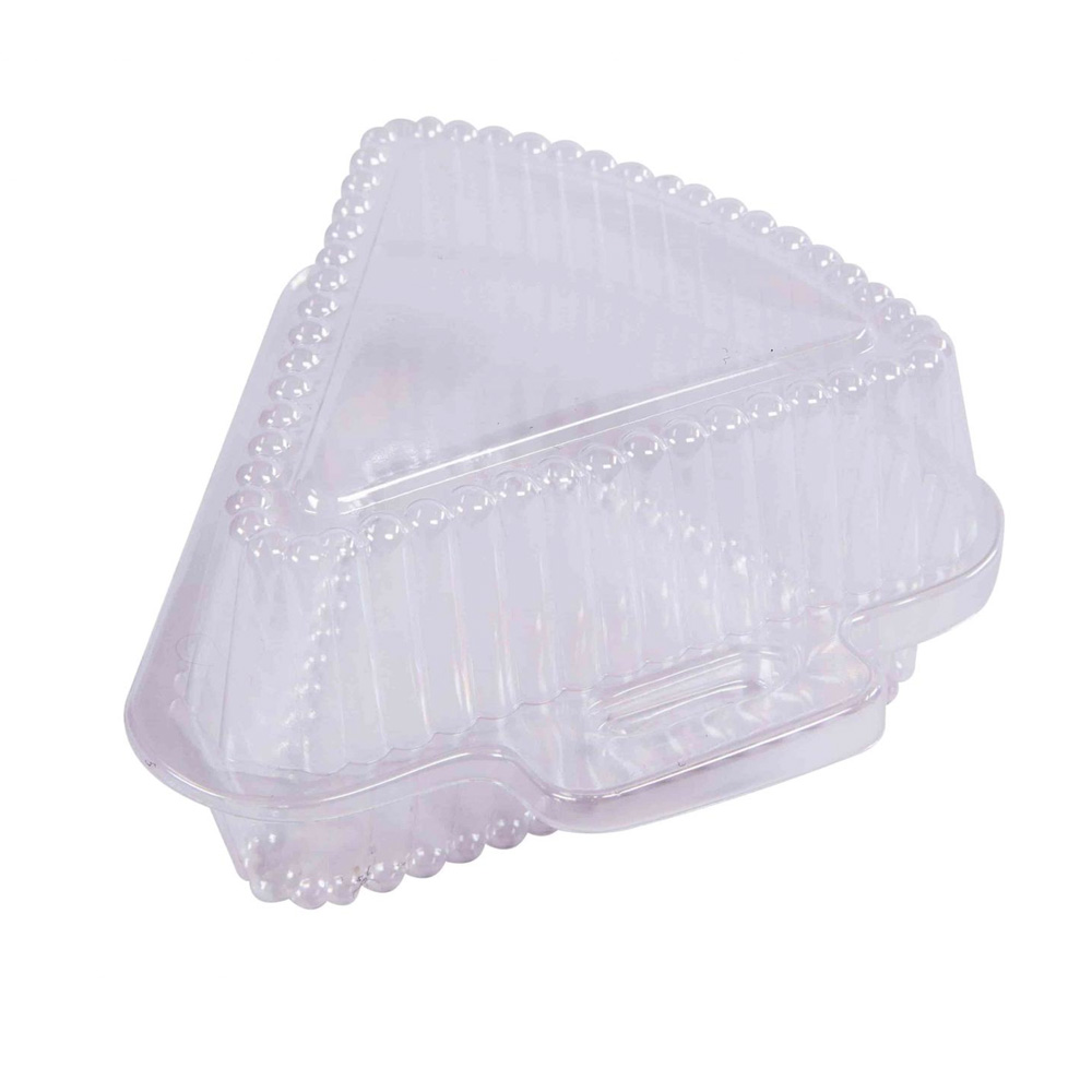 BL644 Clear 10" Triangular Plastic Hinged Pie Wedge Container 1000/cs - BL644 10" PIE WEDGE 7 CUT HNGD