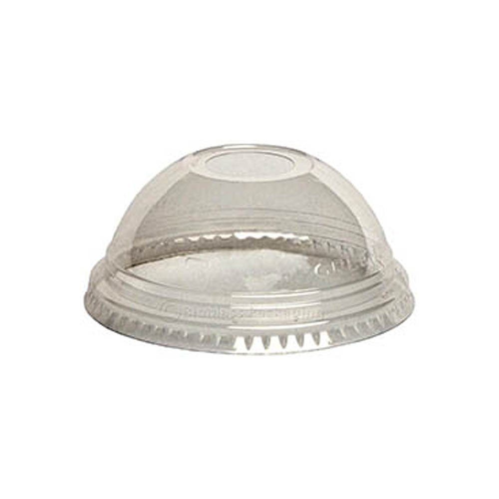 DLGC1624H/9509122 Greenware Clear 16/24 oz. Compostable Dome Lid w/1" Hole 10/100 cs