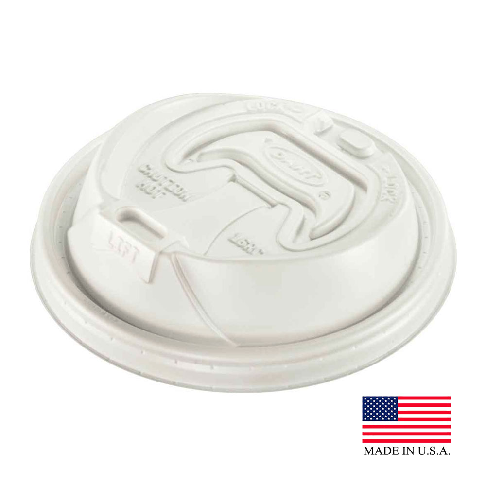 16RCL Optima White 12-24 oz. Polystyrene Traveler Lid w/Re-Closable Tab 10/100 cs