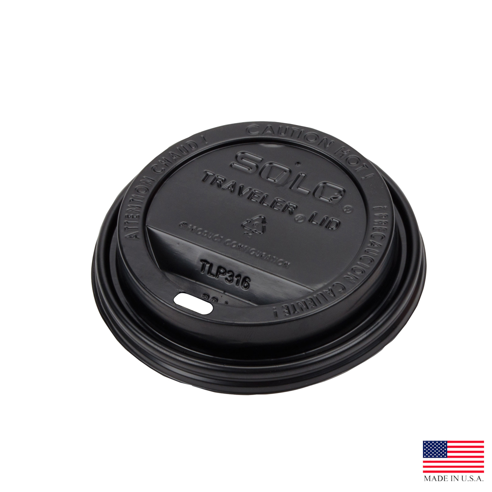 TLB316 Black 10-24 oz. Polystyrene Traveler Dome Lid w/Sip Hole 10/100 cs - TLB316 BLK DMLID 10-24z HOT CP