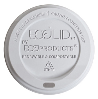 EP-ECOLID-W EcoLid White 10-20 oz. Renewable Compostable Hot Cup Lid 16/50 cs - EP-ECOLID-W 10-20z HOT CUP LID