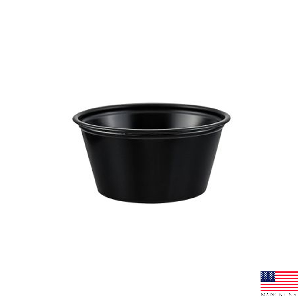 P200BLK Black 2 oz. Plastic Souffle Cup 10/250 cs - P200BLK 2z BLK PLASTIC SOUFLEE